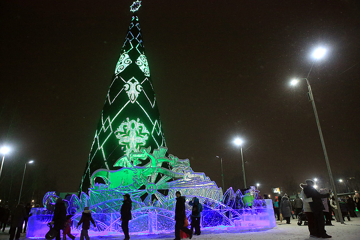 В Красноярске началась установка семи новогодних ёлок 1
